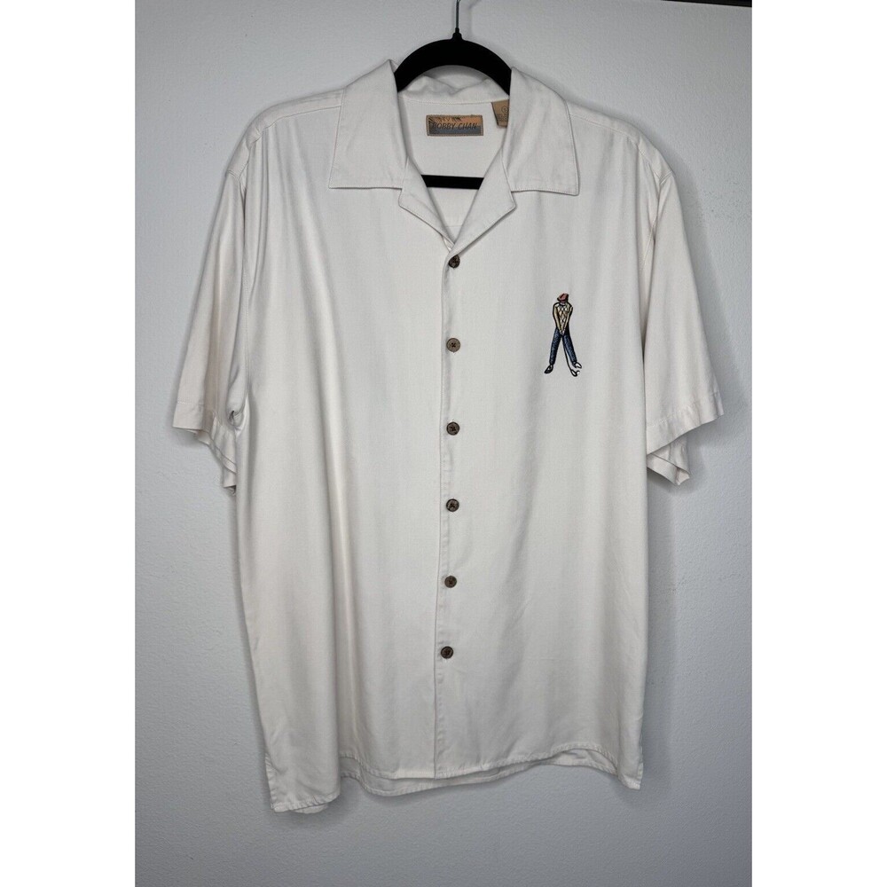 Bobby Chan Embroidered Silk Golf Shirt Hawaiian Button Down RARE